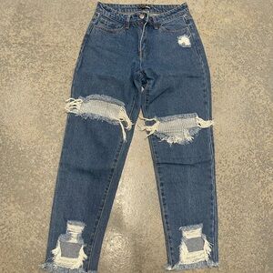 Fashion Nova Blue Distressed Straight Leg Jeans